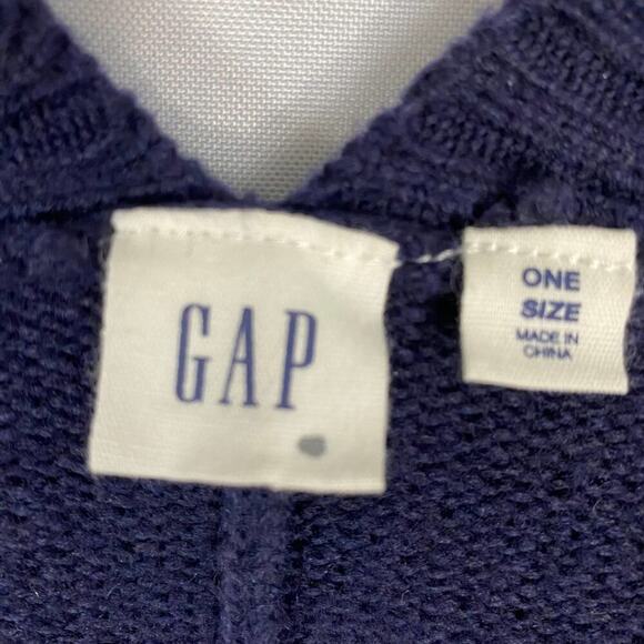 Gap Women Kimono Blanket Cardigan Sweater OS Navy Cotton‎ Wool Blend Nautical - Picture 5 of 8